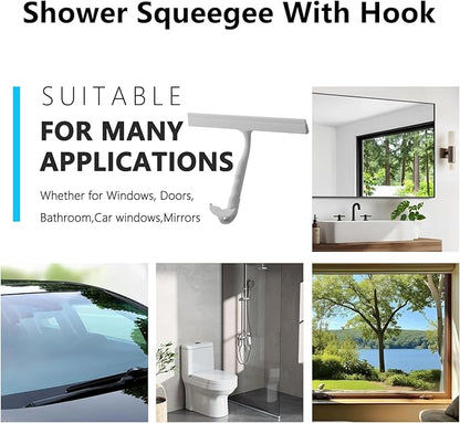 Shower Squeegee for Glass Doors, 2-in-1 Silicone Shower Squeegee with Hook,Hang Anywhere | Streak-Free Bathroom Squeegee | Household Window Mirror Squeegee for Bathroom, Glass, Tile Wall, Car | Gray