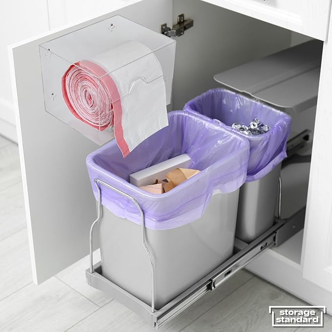 Storage Standard Trash Bag Holder Dispenser 10.5'' x 7'' x 7''- Acrylic Bags Dispensing Roll Organizer Holder, Garbage Liner Holder for Cabinet & Under Sink – Box Has Open Side Design