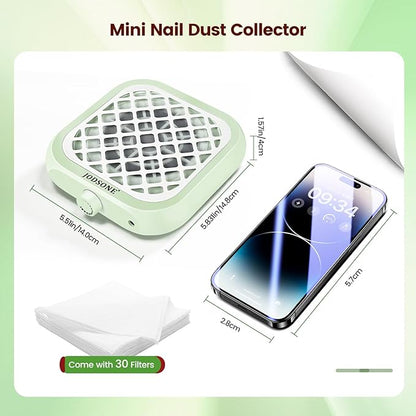 JODSONE 6000RPM Mini Nail Dust Collector Powerful Suction Portable PocketSized Nail Salon with 30 Filters Green