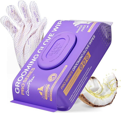 HICC PET Glove Wipes Pro – Pet Cleaning Gloves for Dogs & Cats – Infused with Coconut Oil & Plant Extracts – Hypoallergenic, Gentle, Spa-Like Care at Home, Portable 6 Pack-Coconut Scent