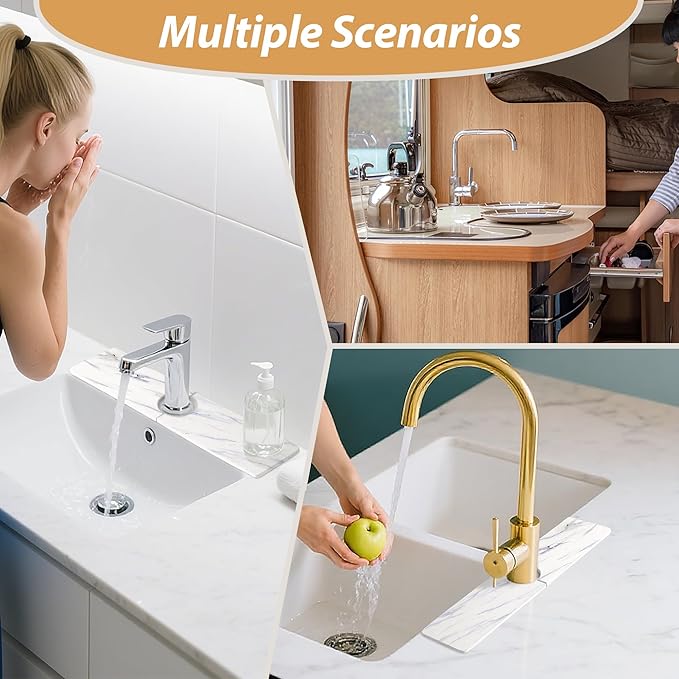 Kitchen Sink Faucet Mat, Diatomaceous Earth Quick Dry Sink Splashback Drying Mat, Kitchen Faucet Super Absorbent Mat, Quick-Drying Water Absorbing Stone Tray (Marble Stripes, 23.6" x 3.9")
