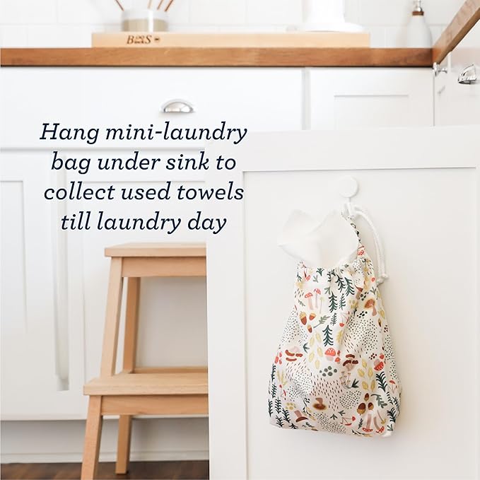 Esembly Paperless Towel Roll - Reusable Kitchen Towels 12-Pack Washable Cotton with Laundry Bag & Hook - Zero-Waste, Absorbent, Washable - Fantastic Fungi