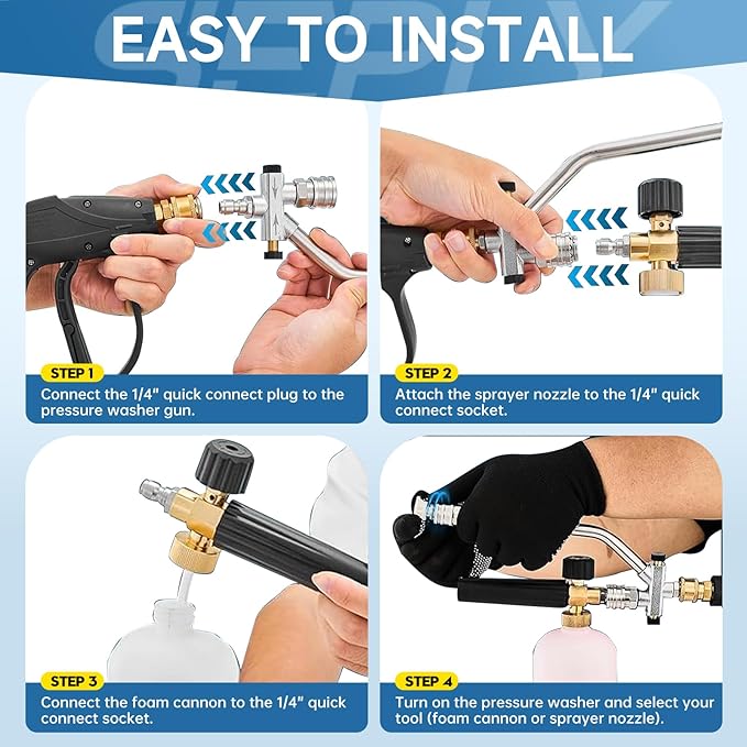 SEPLY Foam Cannon for Pressure Washer Gun Kit with Dual Connector Accessory, Car Wash Foam Gun with 5 Pressure Washer Nozzle Tips 3/8'' Swivel Quick Connector and M22-14mm and M22-15 mm Fitting