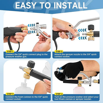 SEPLY Foam Cannon for Pressure Washer Gun Kit with Dual Connector Accessory, Car Wash Foam Gun with 5 Pressure Washer Nozzle Tips 3/8'' Swivel Quick Connector and M22-14mm and M22-15 mm Fitting