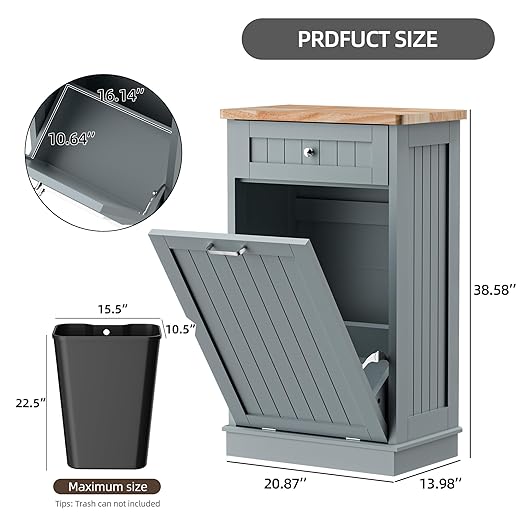 AHB 13 Gallons Tilt Out Trash Cabinet, Hidden Trash Can Cabinet Kitchen Wooden Tilt Out Pet Proof Hidden Trash Bin for Kitchen Living Room, Blue