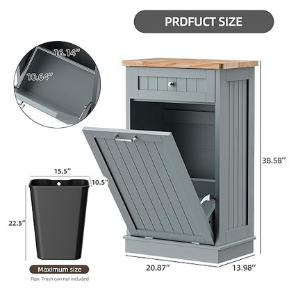 AHB 13 Gallons Tilt Out Trash Cabinet, Hidden Trash Can Cabinet Kitchen Wooden Tilt Out Pet Proof Hidden Trash Bin for Kitchen Living Room, Blue