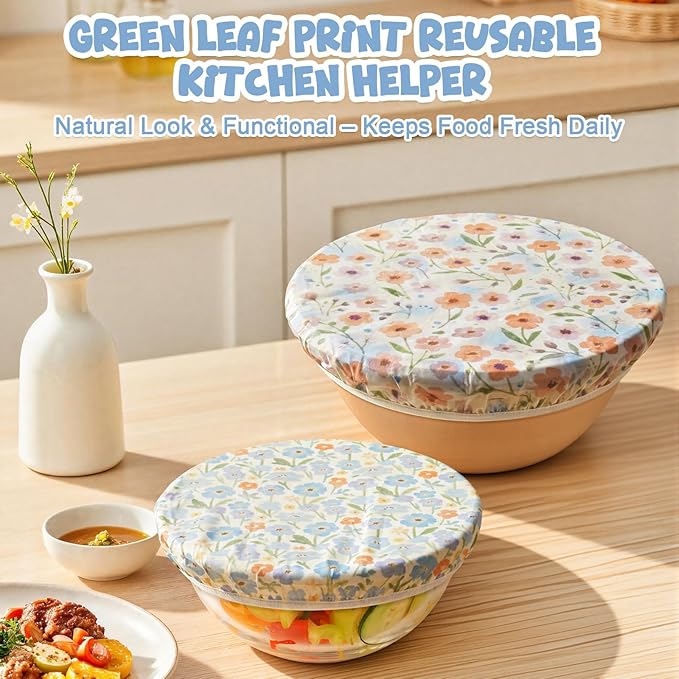 2-Pack Reusable Beeswax Bowl Covers with Floral Pattern, 10/12 Inch Elastic Cotton Food Storage Covers for Bread Proofing, Sourdough Dough & Kitchen Containers