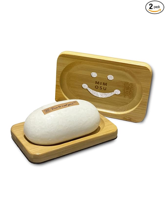 mimosu Rice Water Shampoo Bar and Soap Dish Set (5.3 ounces) - 2 in 1 Rice Water for Hair Growth Shampoo and Conditioner Bar, Soap Dish Soap Container