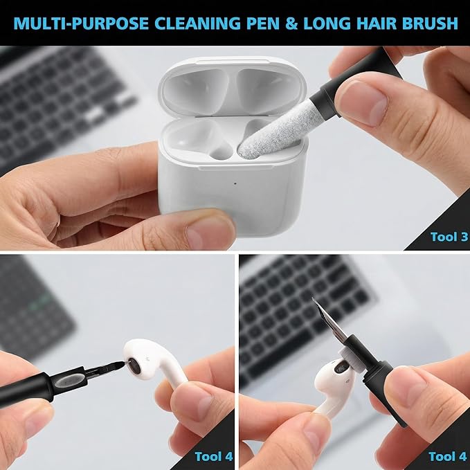 ECASP Cleaner Kit for AirPod,Multi-Tool iPhone Cleaning Kit,Cell Phone Cleaning Repair & Recovery for iPhone & iPad(Type C)Charging Port,Lightning Cables&Connectors,Easy to Store & Carry Design,Black
