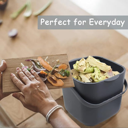 4-Liter Kitchen Compost Bin with Handles for Countertop Food Scrap Collection.Dary Gray-4L-US