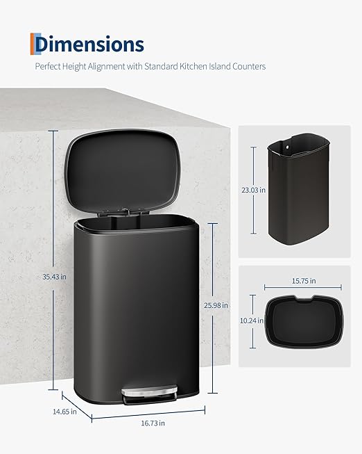 GarveeHome 13 Gal & 2.6 Gal Trash Can Combo Set, Kitchen Trash Can and Bathroom Trash Bin with Lid, Step-On Rustproof Garbage Bin with Inner Bucket, Black