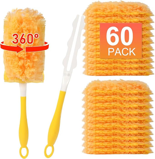 60 Count Duster Refill for Swiffer Duster with 1 Handle - 360° Multi-Surface Larger Size Feather Dusters, Disposable Duster Kit for Cleaning Home, Furniture, Blinds and Ceiling Fans