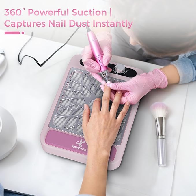 Nail Dust Collector for Nail Techs,Compact & Quiet Vacuum Fan Dust Collector with Reusable Filter, Powerful Dust Suction Machine,Nail Tech Must Haves for Gel Polish,Pedicures,Salon & Home Use, pink