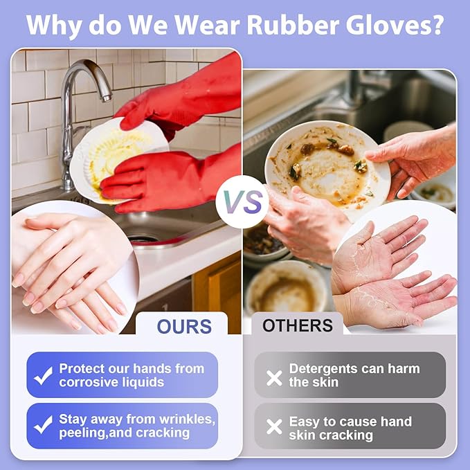 Rubber gloves for dishwashing 4 Pairs, Kitchen gloves for dish cleaning gloves, Reusable (Small, Colorful)