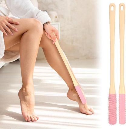 2 Pack Toe Cleaning Brush - Long Handled Portable Silicone Gap Brushes, Soft Rubber Exfoliating Foot Scrubber for Bath Shower, Crevice Gentle Cleaner for Seniors Elderly Men & Women Feet Scrub, Pink