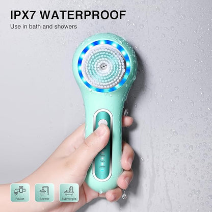 UMICKOO Electric Facial Cleansing Brush, 2-Way Rotating Face Scrubber for Daily & Deep Cleaning, 3 Modes, 5 Brush Heads, Rechargeable, IPX7 Waterproof for All Skin Types