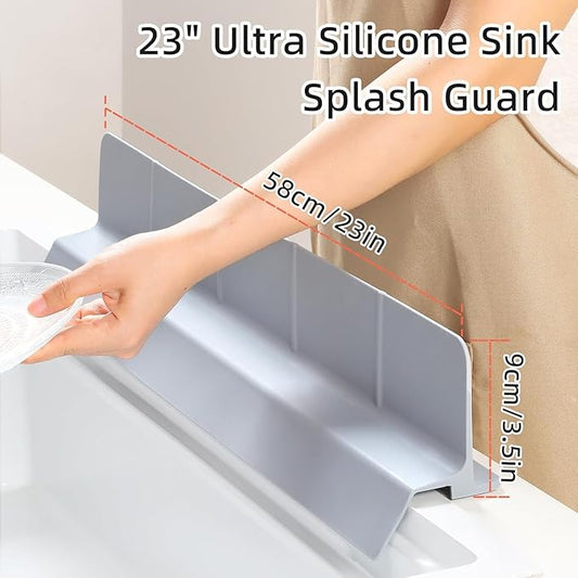 23" Ultra Silicone Sink Splash Guard Released in 2025/Dec,Self-Draining Water Splash Guard for Kitchen Sink,Bathroom and Island,with 3.5" High Splash Guard & 7 Strong Suction Cup (Grey)