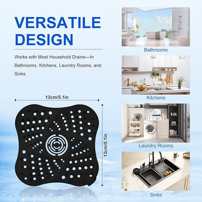 4 Pack Shower Drain Hair Catcher, Premium Silicone Shower Hair Catcher with Suction Cup for Regular Drains of Shower Kitchen Bathtub Bathroom (Black/White/Gray/Blue)