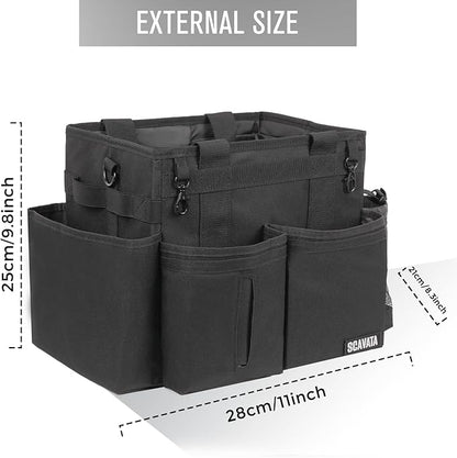 SCAVATA Compact Wearable Cleaning Caddy, Small Supplies Organizer with Handle & Shoulder Straps for Housekeepers, Under Sink & Car Cleaning Tool Organizer Bag (Black)