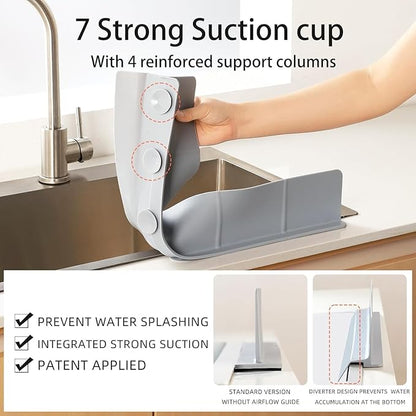 23" Ultra Silicone Sink Splash Guard Released in 2025/Dec,Self-Draining Water Splash Guard for Kitchen Sink,Bathroom and Island,with 3.5" High Splash Guard & 7 Strong Suction Cup (Grey)