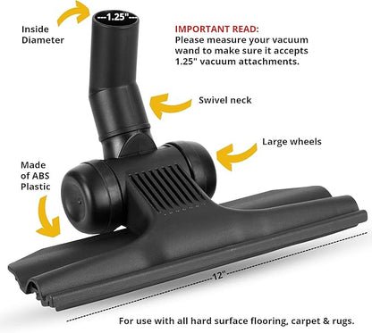 Vacuum Attachments for 1.25" (32mm) Vacuum Cleaner | Gulper Floor Tool for Hoover, Shop Vac, Eureka, Bissell, Nutone, Kenmore & More | Pet Hair & Hard Floor Cleaning