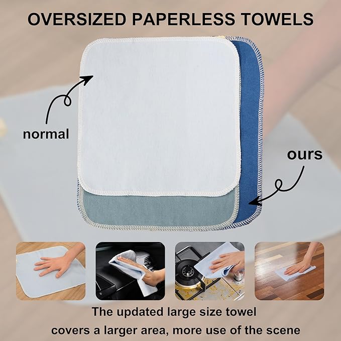 Chloven Reusable Paper Towels Washable - Jumbo Large Cotton Cloth Paperless Paper Towels for Kitchen, 30 Pack