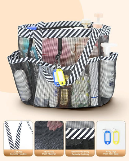 Temede Mesh Shower Caddy Tote, Large Shower Caddy Basket Portable, Quick Dry Hanging Toiletry Bag, 8 Storage Pocket Handle Bath Organizer for College Dorm, Gym, Camp, Travel