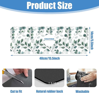 Sink Faucet Absorbing Mat Green Eucalyptus Leaf Sink Splash Guard Drying Mat for Kitchen Bathroom Faucet Sinkmat 15.5"X5.5"
