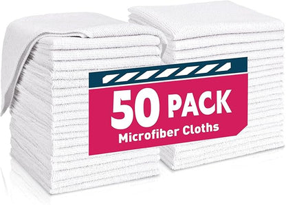 TEAWOO White Microfiber Towels- 50 Pack, Microfiber Cleaning Cloths Bulk, Microfiber Towels for Cars, Cleaning Rags (12x12 inches)