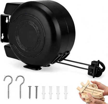 Retractable Clothesline Outdoor - 49 Feet Heavy Duty Dual Clotheslines for Outside Laundry Drying, Wall-Mounted & Portable Installation (Black)