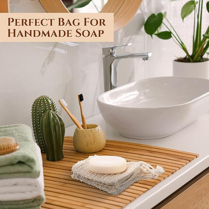 Rtteri 150 Pcs Soap Exfoliating Bag, Natural Sisal Soap Pouch Saver Body Shower Bar Mesh Body Net with Drawstring for Foaming and Drying