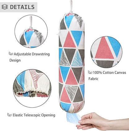 Plastic Bag Holder, Wall Mount Plastic Bag Organizer, Shopping Bags Carrier, Washable Large Grocery Bag Storage Dispenser for Home Kitchen Travelling, Free Adjustment with Drawstring (pink triangle)