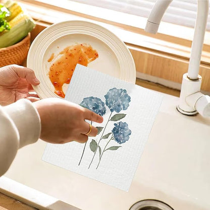 Spring Floral Swedish Dishcloths for Kitchen, Swedish Dish Cleaning Cloths for Flowers, Papaya Reusable Paper Towels, 4 Pack Dish Towels for Kitchen, Reusable Paper Dishcloths Washable