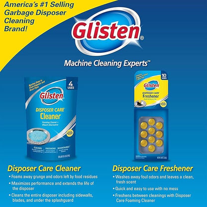 Glisten Garbage Disposal Cleaner and Odor Eliminator with Foaming Action, Removes Buildup and Cleans, Lemon Scent, 4 Uses