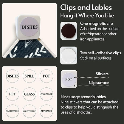 Eulnars Swedish Dishcloths, 8 Pack Reusable Paper Towels with Clips, Quick Drying Dish Towels, Super Absorbent Cellulose Sponge Cloths, No Odor, Kitchen Cleaning Essentials