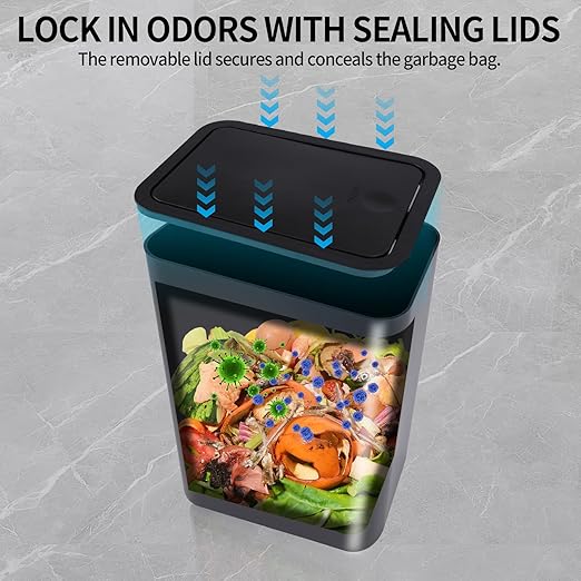 2.6 Gallon (10L) Slim Dog-Proof Trash Can with Press Pop-Up Lid - Odor-Blocking Small Garbage Can Includes 75 Trash Bags, Space-Saving Design for Bedroom, Kitchen, Bathroom & Office