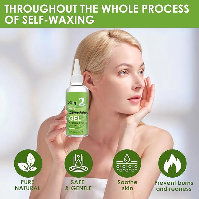 After Waxing Skin Care Kit, Almond Oil For Remove Wax Residue, Post Wax Cooling Aloe Vera Gel For Calm and Soothing Skin, 2 Bottles Hair Removal Waxing Nursing Kit for Women 3.9oz/100ml