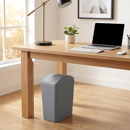 4.2 Gallon Plastic Swing Top Trash Can with Lid, Covered Swing Top Waste Basket, Gray