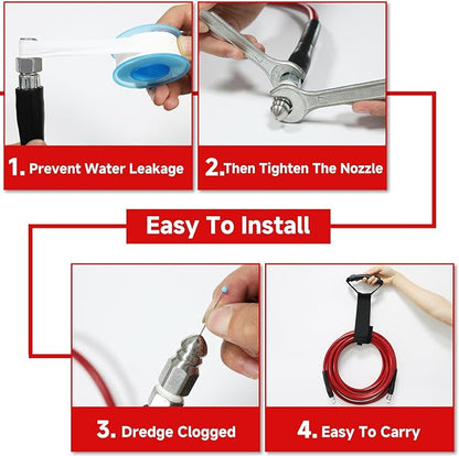 NIFUAL Sewer Jetter Kit for Pressure Washer,100FT 5800PSI Pressure Drain Cleaner 1/4 Inch NPT Corner Rotating and Button Hose Sewer Jetting Nozzle for Homeowners & DIYers
