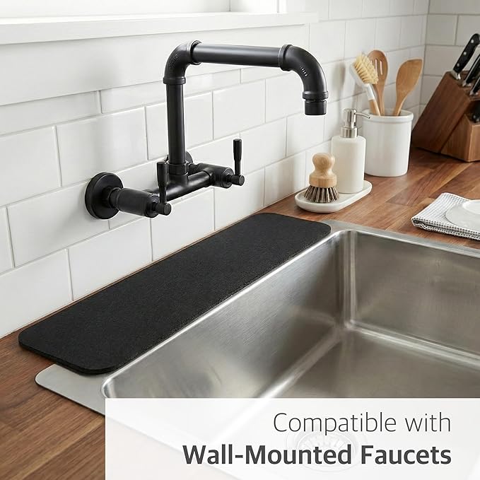 Customizable Faucet Mat for Kitchen Sink: 33"Lx5.5"W Long Absorbent Edge Protector & Splash Guard for Large Double bowl Sink- Cut to Fit 2, 3, 4 Holes Faucet & Irregular Sink with Soap Dispenser