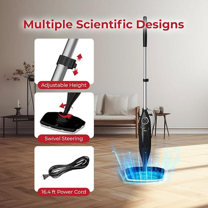 Rosewill 11-in-1 Steam Mop, 260°F Handheld Steam Cleaner, 1200W Detachable Steam Mops for Floor Cleaning, Removable Tank, Multi-Purpose Steamer for Hardwood, Tile, Grout, Furniture - Black