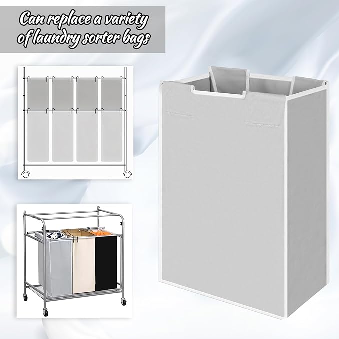 3 Pack Large Laundry Sorter Replacement Bags, Hamper Cart Removable Replacement, Laundry Storage Organizer-Replacement Bags, Gray, Beige, Black, Square Shap