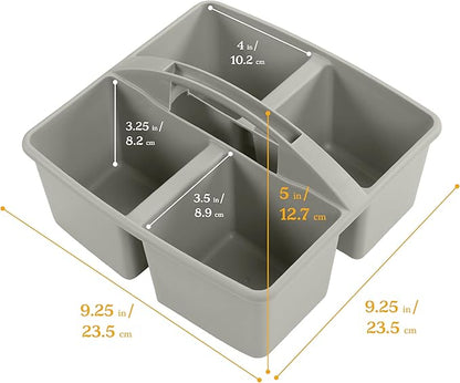 ECR4Kids 4-Compartment Medium Plastic Caddy, Multipurpose Organization, Grey, 6-Pack