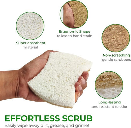 AIRNEX Natural Kitchen Sponges (12 Pack) - Biodegradable Cellulose & Coconut Scrubber Dish Sponge for Kitchen - Eco-Friendly, Non Scratch, Compostable, Non Toxic Natural Sponges for Dishes