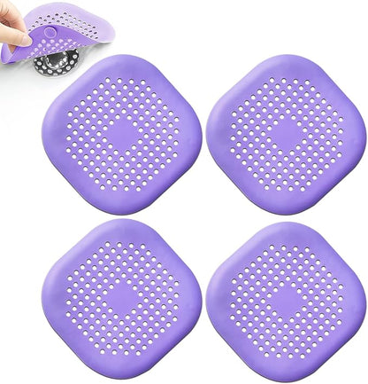 4 Pcs Shower Drain Hair Catcher Bathtub Stopper Home Drain Protectors Drain Cover with Sucker Water Trap Sink Cover for Bathroom Bathtub and Kitchen (Purple)