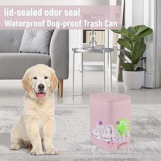 rejomiik Small Bathroom Trash Can with Lid 1.9 Gallon Step Trash Can Slim Garbage Can with Soft-Close Waste Bin for Bathroom, Bedroom, Office, Dorm, RV, Pink