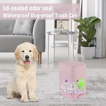 rejomiik Small Bathroom Trash Can with Lid 1.9 Gallon Step Trash Can Slim Garbage Can with Soft-Close Waste Bin for Bathroom, Bedroom, Office, Dorm, RV, Pink