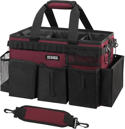 SCAVATA Wearable Cleaning Caddy Bag, Cleaning Caddy Supplies Organizer with Handle & Shoulder Straps for Housekeepers, Under Sink & Car Cleaning Tool Organizers with 4 Foldable Divider (Magenta)