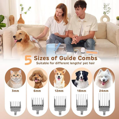 HEAPETS Dog Grooming Vacuum Kit - 3L Vacuum with 7 Tools, Low Noise Electric Clipper and Brush for Pet Shedding at Home, Blue