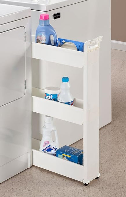 Miles Kimball Slim Storage Cart with 3 Baskets/Shelves and Rolling Casters for Kitchen, Laundry, and Small Space Storage, Durable Plastic - Measures 21" Long x 5" Wide x 28 1/4" High